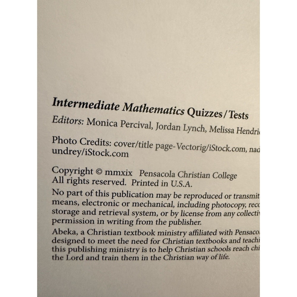 Abeka Intermediate Mathematics Teacher Quiz / Test Key 7th Grade Book 2019 - Picture 3 of 3